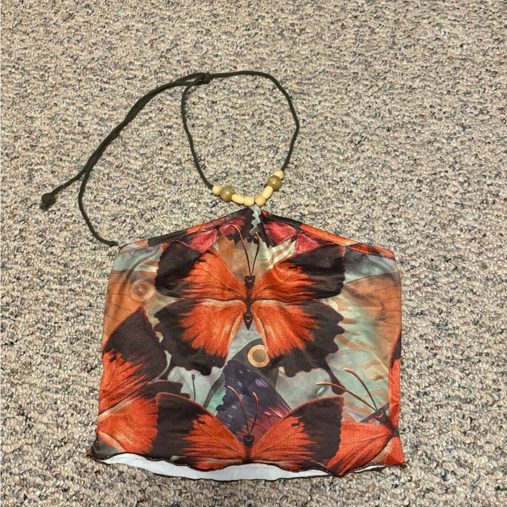 SHEIN Red and Black Butterfly Halter Tank Top